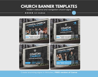 Modern Church Signs Canva Templates, This Way To Church Signs, Sunday Service Welcome Signs in Canva, Church Welcome Banners Canva Template