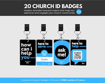 Church Volunteer ID Template in Canva, Lanyard Badge Template for Churches, Modern Church ID Badge Templates, Church Staff Badge