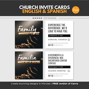 English & Spanish Church Flyer Template Square Church Templates Church Canva Template Church Invitation Template Church Invite Template 4x4