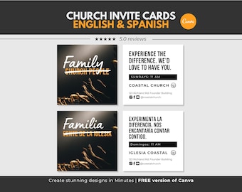 English & Spanish Church Flyer Template Square Church Templates Church Canva Template Church Invitation Template Church Invite Template 4x4
