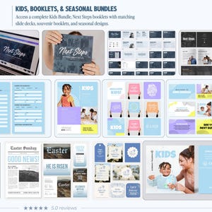Puede incluir: Una colecci&oacute;n digital de folletos para ni&ntilde;os y paquetes estacionales con varios dise&ntilde;os gr&aacute;ficos de tem&aacute;tica eclesi&aacute;stica, incluyendo folletos Next Steps, formularios de registro VBS, gr&aacute;ficos para redes sociales, folletos y etiquetas con c&oacute;digo QR.