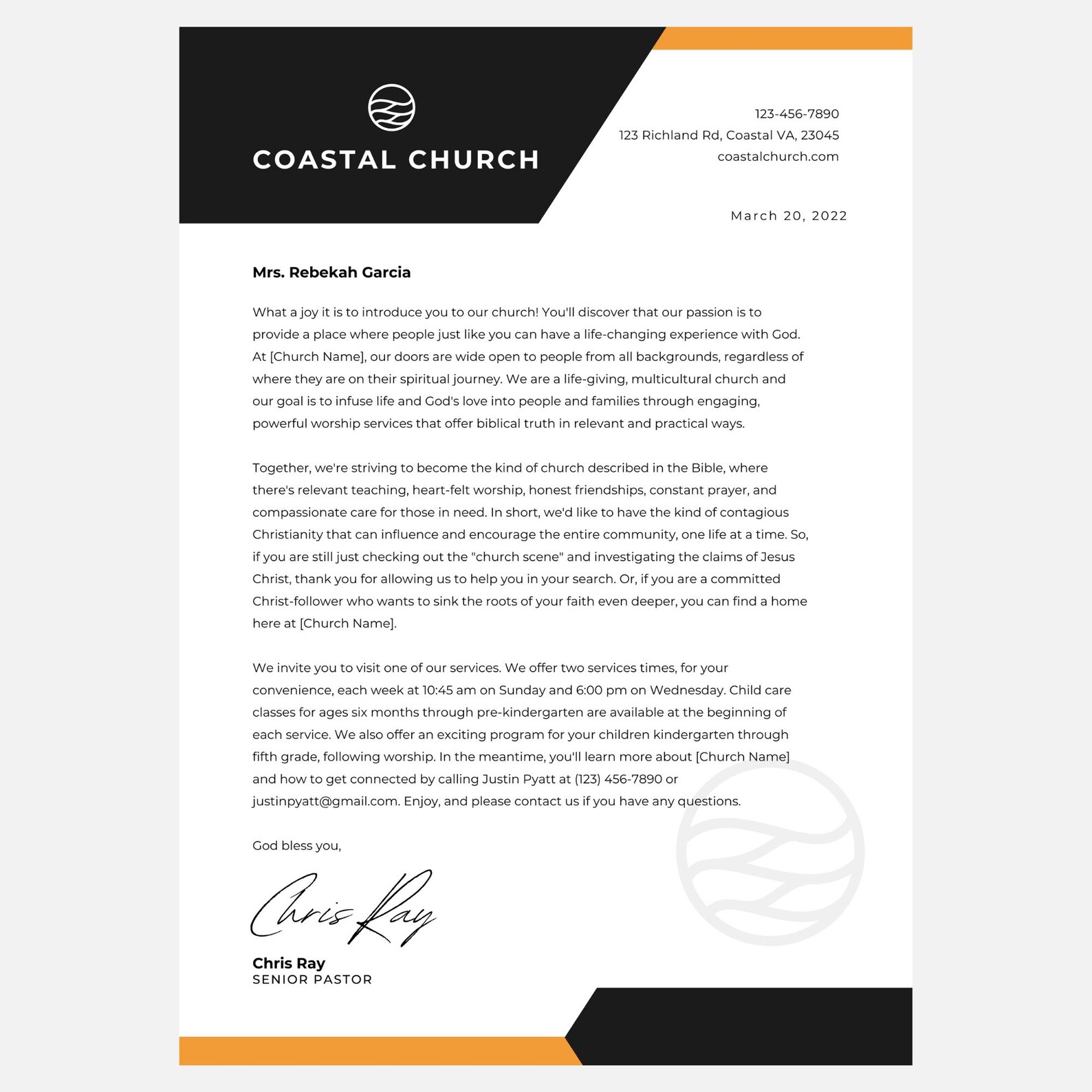 Church Letter Head Template Church Membership Letter Welcome Member ...