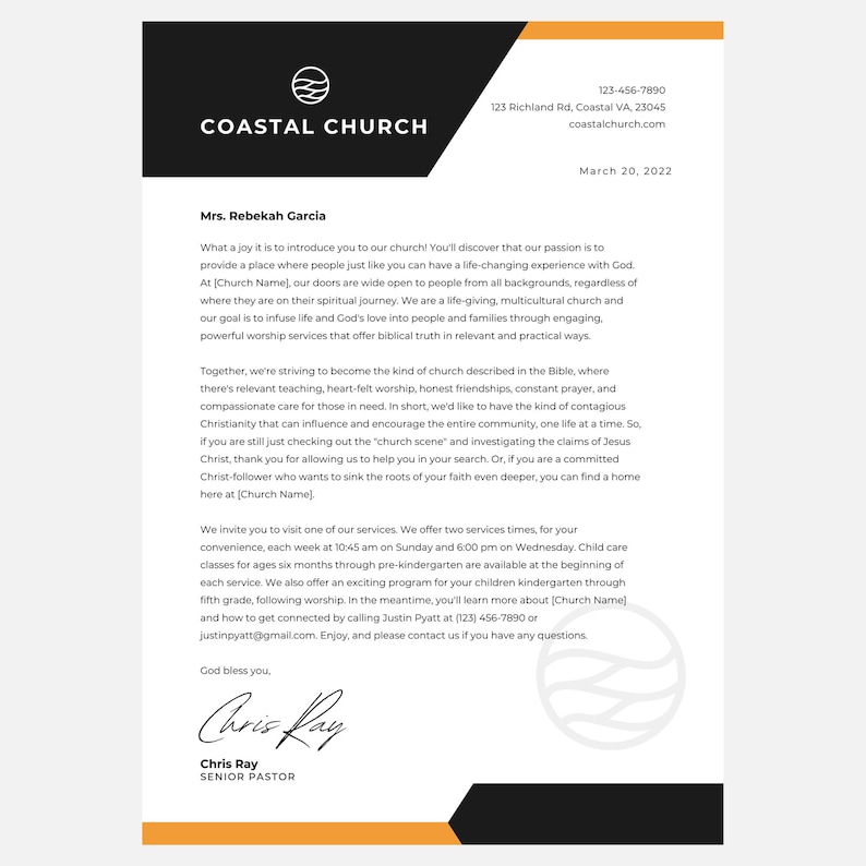 Church Letter Head Template Church Membership Letter Welcome Member ...