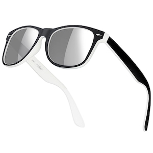 Sunglasses Ladies Sunglass Mens Holiday Eyewear womens White & Black Frame Silver Mirrored outer Lens UV400 Protection CAT.3