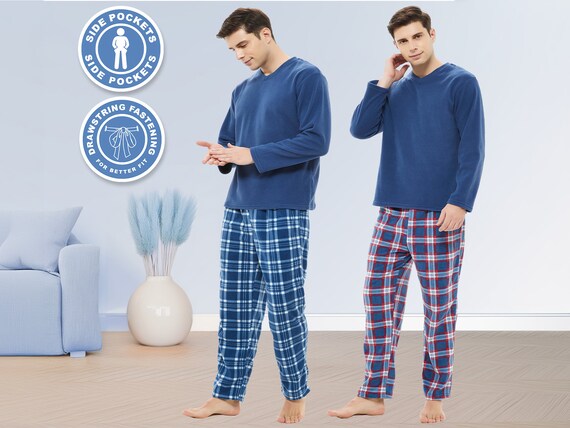 Buy Mens Fleece Pyjamas Set Suit Nightwear Loungewear V Neck Top With Pyjama Bottoms With Pockets Ideal Present Winter Online in India Etsy