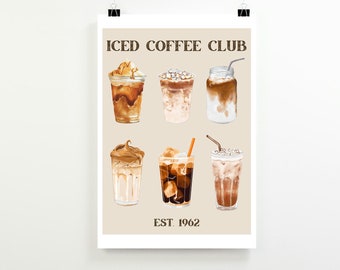 Iced Coffee Club vintage kunstafdruk | Thuiskantoorinrichting (digitale download)