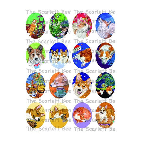 Printable Pembroke Welsh Corgi Dog Dogs Corgis Digital Collage Sheets Instant Download 30X40mm Oval Cabochons Pendants Images Jewelry