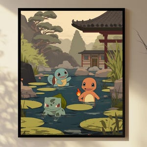 Squirtle, Charmander, Bulbasaur, Poster, High Quality, Printable Wall Art, Bedroom Wall Art, Digital, Japanese Home Decor. Amazing Gift