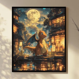 Monstre de poche dragonite, monstre mignon, affiche d'anime, haute qualité, art mural imprimable, art mural de chambre à coucher, numérique, décoration d'intérieur japonaise