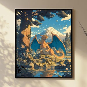 Charizard Anime Poster: Japanische Wandkunst (Digitaler Download)