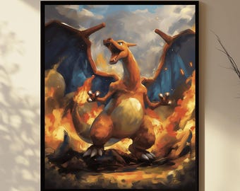 Charizard Poster, Anime Poster, High Quality, Printable Wall Art, Bedroom Wall Art, Digital, Japanese Home Decor