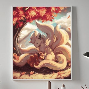 Ninetales und Vulpix, Anime Poster, hohe Qualität, druckbare Wandkunst, Schlafzimmer Wandkunst, digital, japanische Wohnkultur