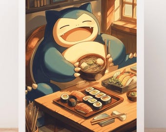 Snorlax - Sushi series, Anime Poster, High Quality, Printable Wall Art, Bedroom Wall Art, Digital, Japanese Home Decor