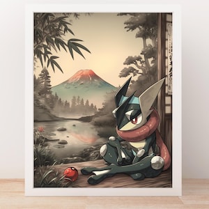 ゲッコウガ アニメポスター：日本の風景画ウォールアート（デジタルダウンロード）