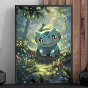 Bisasam Kunstdruck: japanisches Anime Wandbild (Digitaler Download)