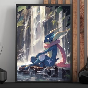 Póster de anime Greninja, arte de pared imprimible de alta calidad, arte de pared para dormitorio, decoración japonesa para el hogar
