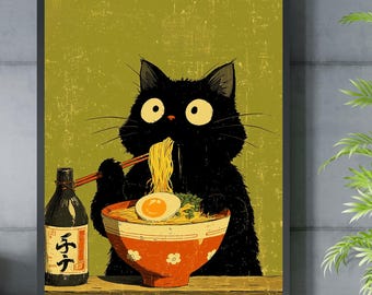 Kawaii Ramen Cat, Anime Poster, Printable art, Japanese Home Decor (Digital)