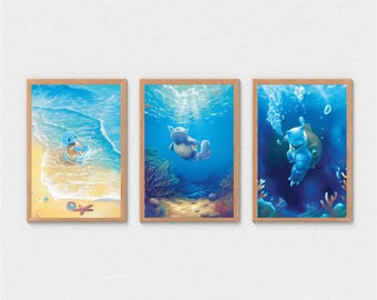 Squirtle, Wartortle, Blastoise,  Anime Poster, High Quality, Printable Wall Art, Home Wall Art, Digital. TCG Reimagined Art Expansion