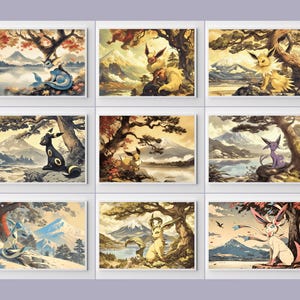 Eeveerations, bundle Poster, hohe Qualität, druckbare Wandkunst, Schlafzimmer Wandkunst, digital, japanische Wohnkultur. Perfektes Geschenk
