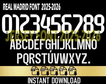 Real Madrid 2025-2026 Font international competitions– Digital Download for Shirts, Names & Numbers | Vector Typeface Kit Shirt Soccer.