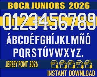 Boca Junios Jersey Font 2026– Digital Download for Shirts, Names & Numbers | Vector Typeface Kit Shirt Soccer.