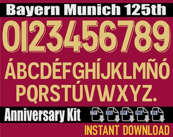 Bayern Munich 125th Anniversary Kit – Digital Download for Shirts, Names & Numbers | Vector Typeface Kit Shirt Soccer.