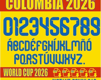 Colombia Jersey Font FWC 2026– Digital Download for Shirts, Names & Numbers | Vector Typeface Kit Shirt Soccer-