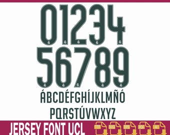 Lettertype voor het Real Madrid-shirt 2026-2027 UCL-interlandwedstrijden – Digitale download voor shirts, namen en nummers | Vector