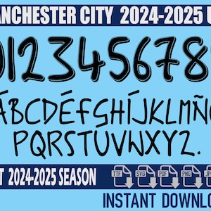 Manchester City UCL Font 2024-2025 – Digital Download for Shirts, Names & Numbers | Vector Typeface Kit Shirt Soccer.