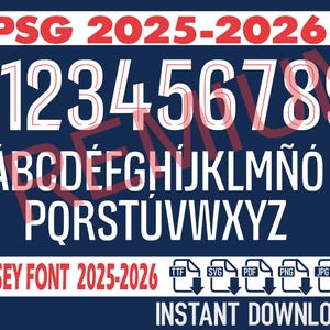 PSG Jersey Font 2025-2026 – Digital Download for Shirts, Names & Numbers | Vector Typeface Kit Shirt Soccer.