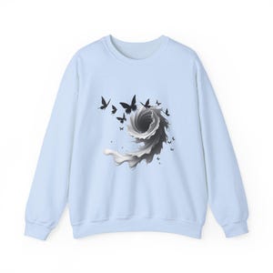 Butterfly Women&#39;s Sweatshirt, Feminine Crewneck Jumper, Spring T-Shirt, Insect Lover Gift, Fluttering Top, Nature Print Pullover