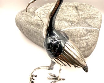 Grote Zilveren 925 kraanvogel - handgemaakte zilveren miniatuur met emaille - een uniek exemplaar!