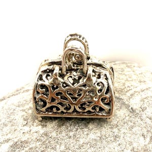 Vintage Silver Miniature Pouch - Openwork Cast Pill Box - 800 Silver Pendant - Openwork Victorian Style - Unique Jewelry