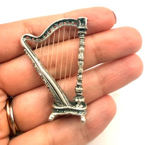 Silverharpa Miniatyr - 800 Silver - Detaljerat Musikinstrument - Klassisk Musik Gåva - Vintage Silverdekoration