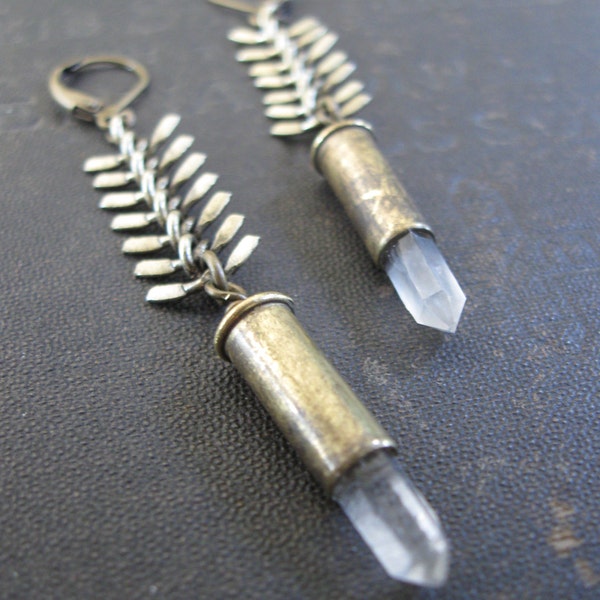 Dangle Earrings - Urban Tribal - Brass Ribcage Chain and Crystal Bullets