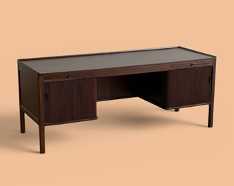Danish Modern Mahogany Executive Desk | 75" Mid Century Writing Table