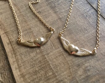 Heart with Wings Small Pendant and Gold Filled Chain Necklace