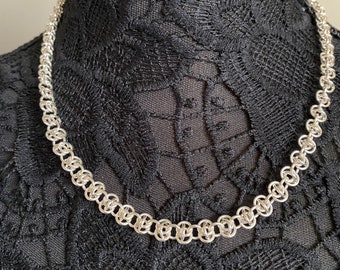 Chainmaille necklace with handmade clasp sterling silver