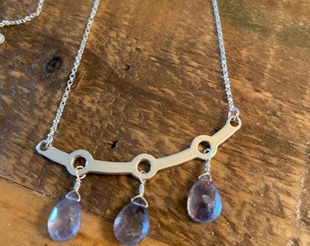 Delicate Necklace with Silver statement pendant and Tanzanite Teardrops