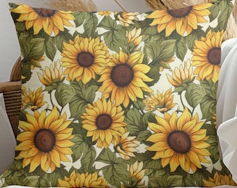Sunflower Throw Pillow: Floral Cottagecore Accent Cushion