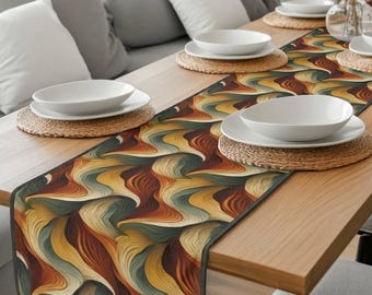 Bordlöpare i jugendstil, matbordsdekor i jordfärg, löpare i höstens Thanksgiving-stil, bordslinne i grönt rostgult lantlig stil