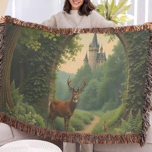 Enchanted Forest Tapestry, Large Tapestry Castlecore Cottagecore Style Castle Fairytale Forest Blanket Woven Wall Hanging Forest Tapestry