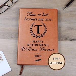 Retirement Gift for Men, Retirement Gift for Women, Gift for Co-Worker or Boss Personalized Journal Faux Leather Custom Notebook for Retiree