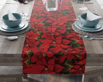 ほんのりとしたポインセチアのテーブルランナー、華やかなFDTホリデー