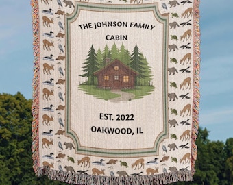 Personalized Cabin Woven Blanket: Rustic Family Name Tapestry