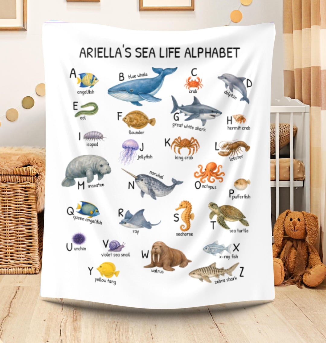 Personalized Sea Life Alphabet Blanket for Kids, Custom Name Ocean ...