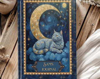 Carnet cartonné Chat céleste : Lune et étoiles, carnet personnalisé