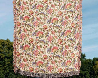 William Morris Inspired Floral Throw Blanket, Vintage Cottage Style Couch Cover