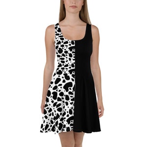 Cruella de Vil Villains Inspired Disney Inspired Skater Dress Womens Running costume Disney Outfit 101 Dalmatians Cruella Devil XS - 3XL