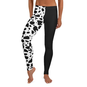 Cruella De Vil Inspired Leggings Disney Cosplay Dalmation Womens Halloween Costume
